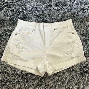 American Eagle Outfitters White Distressed Jean Shorts